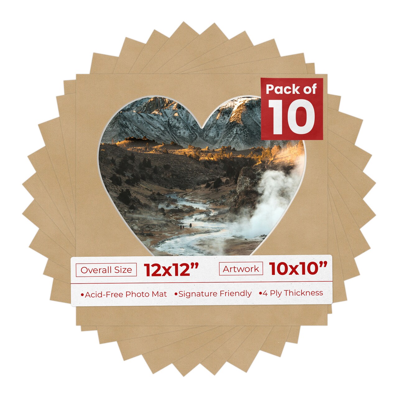 Beige Suede Mat Board for 12x12 Frames - Heart Opening for 10x10 Photos